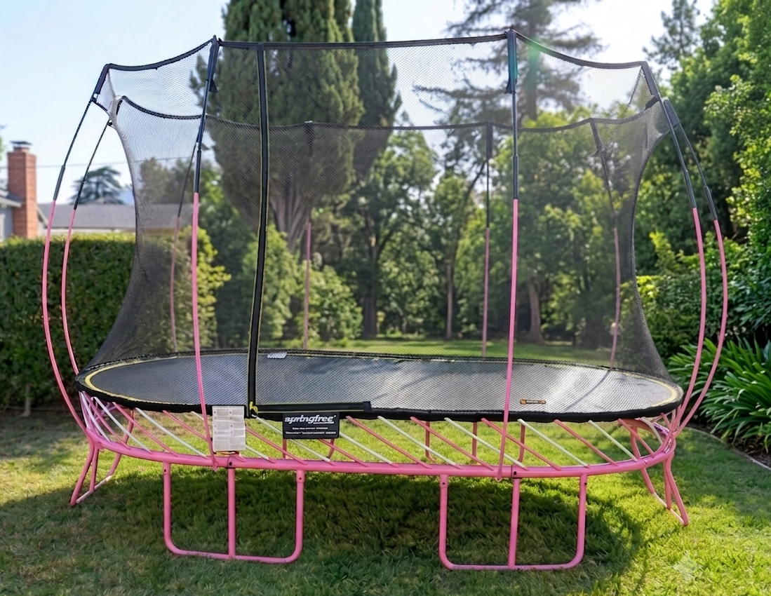 springfree-oval-8-11-ft-pink-white-custom-trampoline Springfree Oval 8 11ft Pink White Custom Trampoline